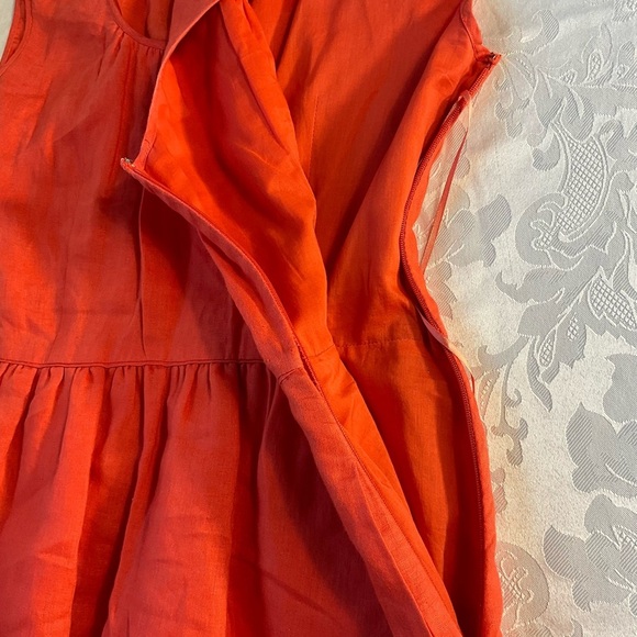 J Crew Orange 100% Linen Crew Neck Side Zip Pockets Dress Women Size 6 - Picture 8 of 11